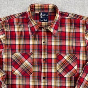 Vintage 70s DeeCee Plaid Flannel Shirt Men L Tall Red USA Made Heritage Cabin